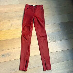 ROBERT RODRIGUEZ red leather skinny pants XS zips stretch 0